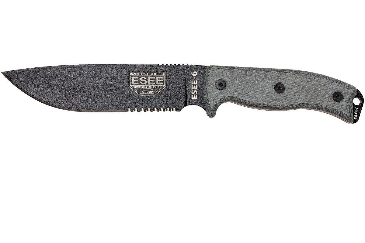 ESEE Model 6 Serrated 6S Couteau De Survie Avec étui Noir + Clip Ceinture 3 ESEE Model 6 Serrated 6S Couteau De Survie Avec étui Noir + Clip Ceinture