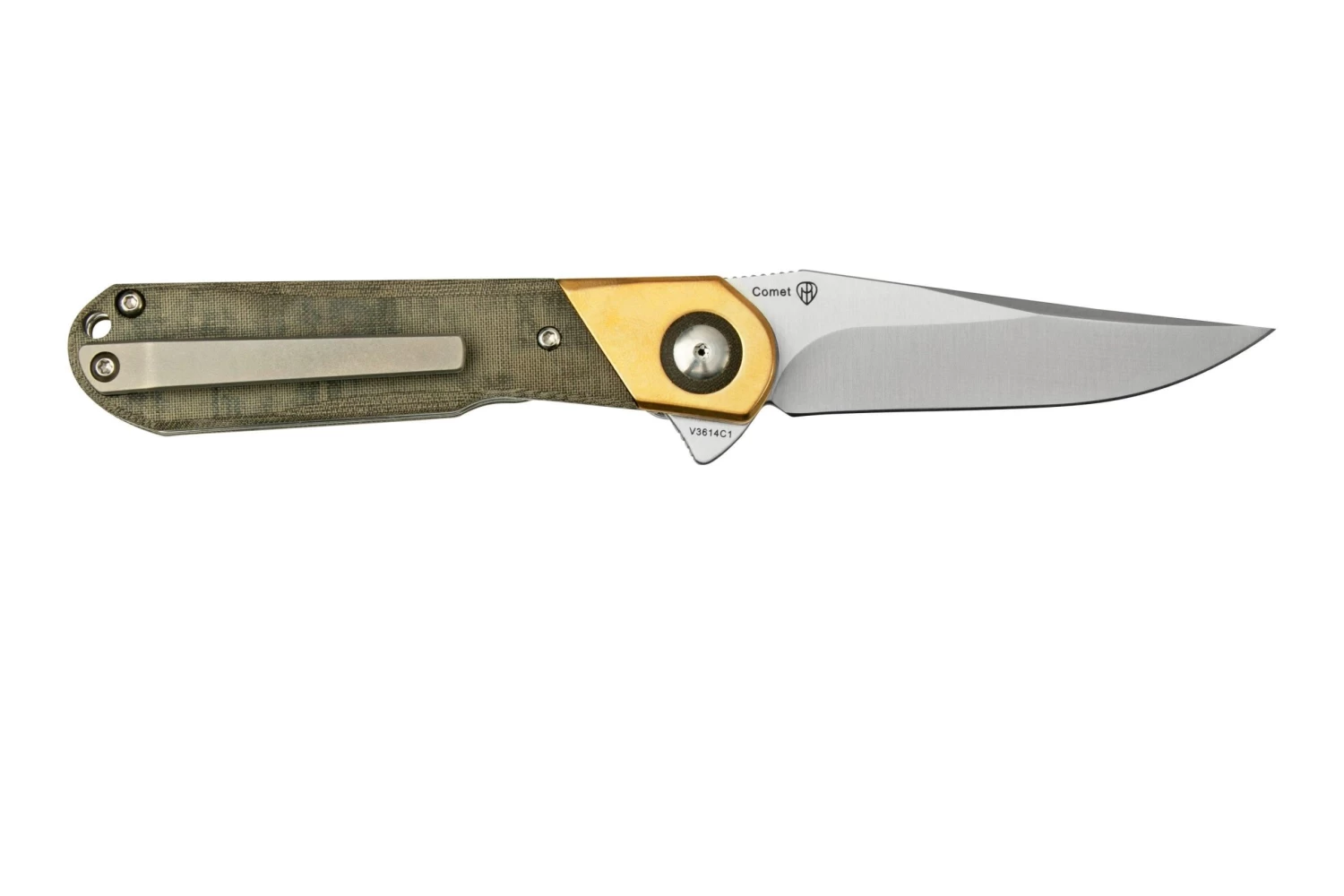 Kizer Comet V3614C1 Brass & Green Micarta, Couteau De Poche 4 Kizer Comet V3614C1 Brass & Green Micarta, Couteau De Poche – Image 2