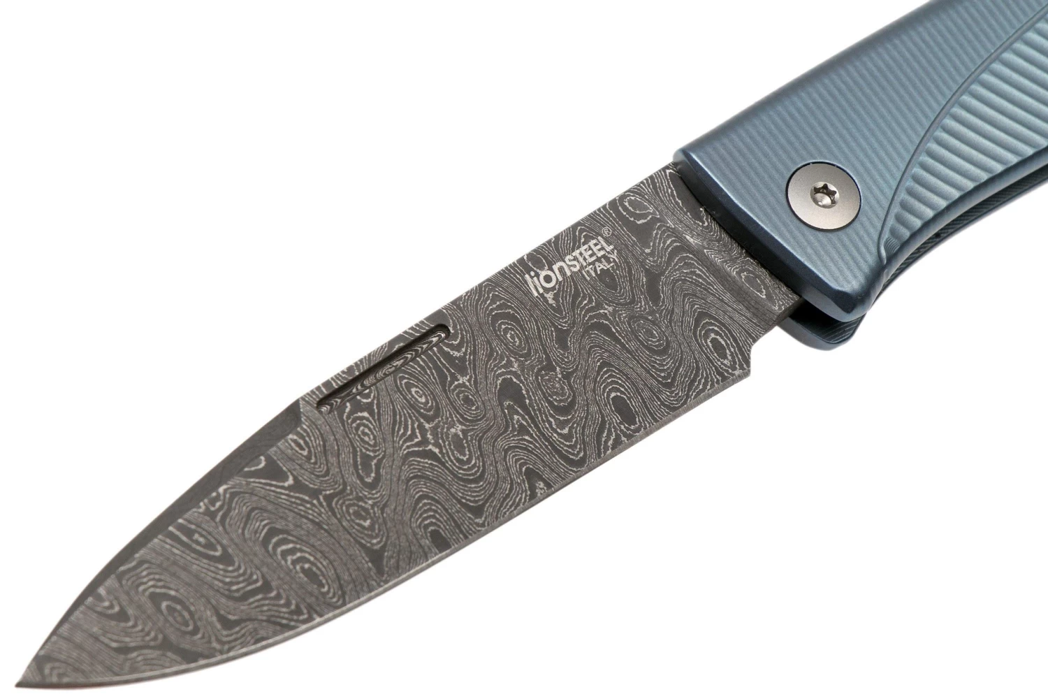 LionSteel Thrill TL-D-BL Damascus, Blue Titanium Integral Slipjoint Couteau De Poche 5 LionSteel Thrill TL-D-BL Damascus, Blue Titanium Integral Slipjoint Couteau De Poche – Image 3